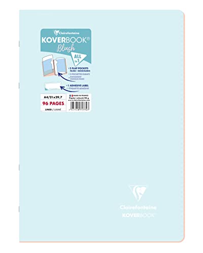 Clairefontaine 971772C - Heft Koverbook BLUSH geheftet Umschalg aus PP zweifarbig blickdicht 21x29,7cm 48 Blatt, liniert, Frostblau/Korallenrot, 1 Stück von Clairefontaine