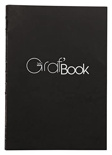 Clairefontaine 975802C - Packung mit 5 Blöcken Graf'Book 360°, ideal für Skizzen und Zeichnungen, 50 Blatt, DIN A4 21x29,7 cm 100g, Hochformat, Schwarz, 1 Pack von Clairefontaine