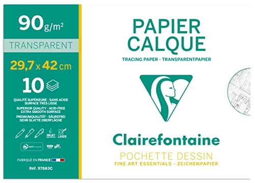 Clairefontaine 97883C - Mappe Transparentpapier, mit 10 Blatt DIN A3 29,7x42cm, 90g, 1 Stück von Clairefontaine