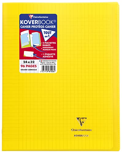 Clairefontaine 981406C - Packung mit 10 Heften Koverbook DIN A4+, 24x32cm, 48 Blatt Französische Lineatur, 90g, Einband PP, blickdicht, Gelb, 1 Pack von Clairefontaine