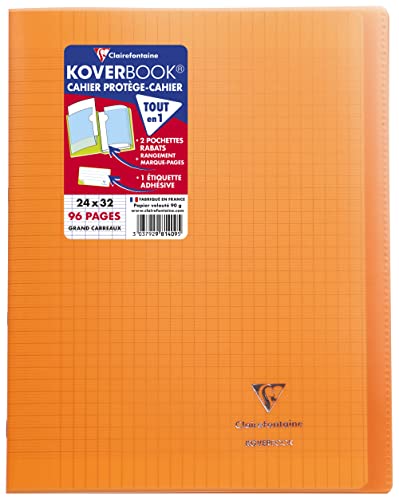 Clairefontaine 981409C - Packung mit 10 Heften Koverbook DIN A4+, 24x32cm, 48 Blatt Französische Lineatur, 90g, Einband PP, Orange, 1 Pack von Clairefontaine