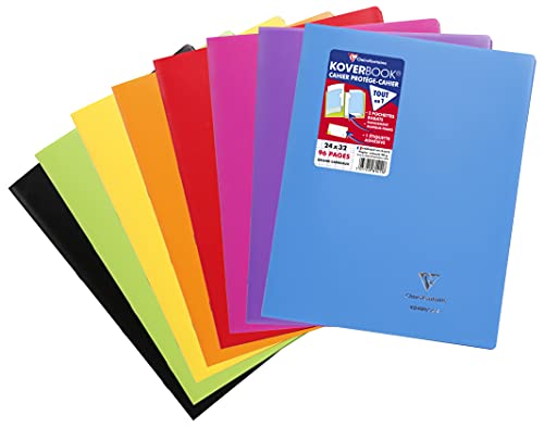 Clairefontaine 981411C - Heft Koverbook DIN A4+ 24x32 cm, 48 Blatt 90g, französische Lineatur, Einband aus opakem Polypropylen, 100% recycelt, sortierte Farben, 1 Stück von Clairefontaine