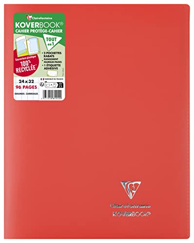Clairefontaine 981414C - Packung mit 10 Heften Koverbook DIN A4+, 24x32cm, 48 Blatt Französische Lineatur, 90g, Einband PP, blickdicht, Rot, 1 Pack von Clairefontaine