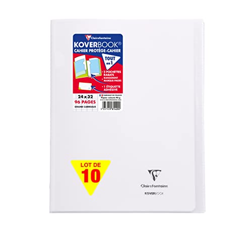 Clairefontaine 981420SC - Packung mit 10 Heften Koverbook, DIN A4+, 48 x 32 cm, 48 Blatt, französische Lineatur, 90 g, Weiß, 1 Pack von Clairefontaine