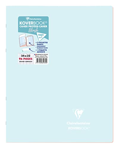 Clairefontaine 981472C - Heft Koverbook BLUSH geheftet Umschlag aus PP zweifarbig blickdicht 24x32cm 48 Blatt, französische Lineatur Blau/Korallenrot, 1 Stück von Clairefontaine