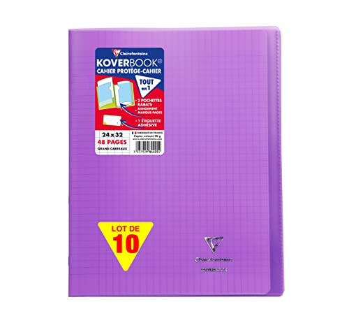 Clairefontaine 984405C - Packung mit 10 Heften Koverbook, DIN A4+, 24 x 32 cm, 24 Blatt, französische Lineatur, 90 g, Lila, 1 Pack von Clairefontaine
