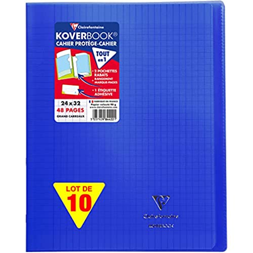 Clairefontaine 984422C - Packung mit 10 Heften Koverbook, DIN A4+, 24 x 32 cm, 24 Blatt, französische Lineatur, 90 g, Marineblau, 1 Pack von Clairefontaine