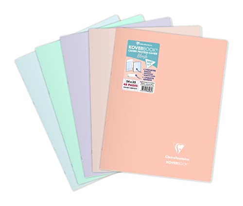Clairefontaine 984481C - Packung mit 10 Heften Koverbook Blush DIN A4+, 24x32cm, 24 Blatt Französische Lineatur, 90g, Einband PP, farbig sortiert, 1 Pack von Clairefontaine