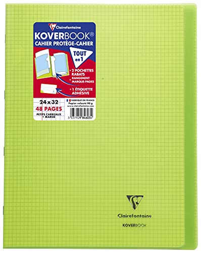 Clairefontaine 984603C - Packung mit 10 Heften Koverbook DIN A4+, 24x32cm, 24 Blatt kariert mit Rand, 90g, Einband PP, Grün, 1 Pack von Clairefontaine