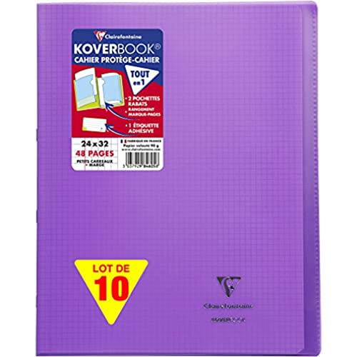 Clairefontaine 984605C - Packung mit 10 Heften Koverbook, DIN A4+, 24 x 32 cm, 24 Blatt, kariert, 90 g, Lila, 1 Pack von Clairefontaine