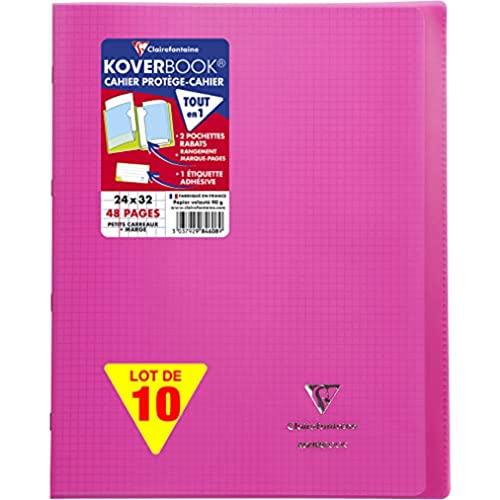 Clairefontaine 984608C - Packung mit 10 Heften Koverbook, DIN A4+, 24 x 32 cm, 24 Blatt, kariert, 90 g, Rosa, 1 Pack von Clairefontaine