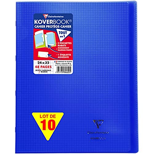 Clairefontaine 984622C - Packung mit 10 Heften Koverbook, DIN A4+, 24 x 32 cm, 24 Blatt, kariert, 90 g, Marineblau, 1 Pack von Clairefontaine
