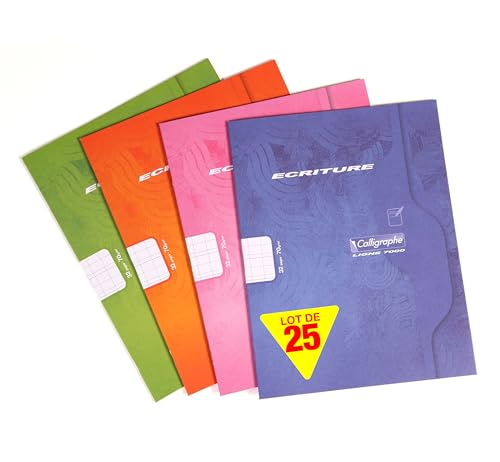 Clairefontaine 505Cpack - Packung 25 Heft - Kladde Calligraphe 17x22cm, 16 Blatt, Doppellinien 3mm vertikale Zwischenlinie, 70g , farbig sortiert, 1 Pack von Calligraphe