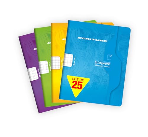 Clairefontaine 507Cpack - Packung 25 Heft - Kladde Calligraphe 17x22cm, 16 Blatt, Doppellinien 2mm vertikale Zwischenlinie, 70g , farbig sortiert, 1 Pack von Calligraphe