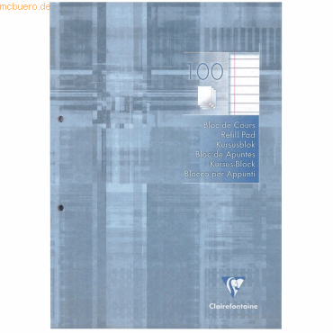 Clairefontaine Kursus-Block A4 liniert mit Rand 2-fach gelocht 100 Bla Clairefontaine Kursus-Block A4 liniert mit Rand 2-fach gelocht 100 Bla von Clairefontaine