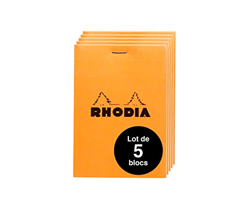 Rhodia 12200AMZC - Set mit 5 Notizblöcken N°12, kopfseitig geheftet, 8,5x12 cm, 80 Blatt mikroperforiert, kariert, Clairefontaine Papier weiß 80g, Cover Orange, 5 Stück von Clairefontaine