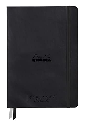 Clairefontaine Rhodia 194150C - Rhodiarama, Goalbook Creation DIN A5 mit festem Umschlag, 50 Blatt Lavis technique weiß blanko 200g, mit Gummizugverschluss, 1 Stück, Schwarz von Clairefontaine