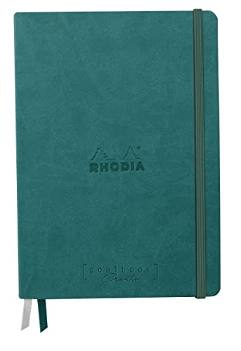 Rhodia 194157C - Rhodiarama, Goalbook Creation DIN A5 mit festem Umschlag, 50 Blatt Lavis technique weiß blanko 200g, mit Gummizugverschluss, 1 Stück, Pfaugrün von Clairefontaine