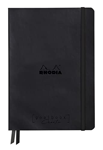 Rhodia 194440C - Rhodiarama Goalbook Creation DIN A5 mit festem Umschlag, 80 Blatt glattes, schwarzes Mayapapier punktkariert/dot 120g, mit Gummizugverschluss, 1 Stück, Schwarz von Clairefontaine