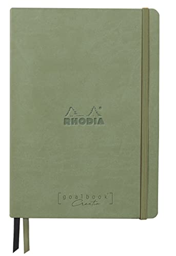 Clairefontaine Rhodia 194446C - Rhodiarama Goalbook Creation DIN A5 mit festem Umschlag, 80 Blatt glattes, schwarzes Mayapapier punktkariert/dot 120g, mit Gummizugverschluss, 1 Stück, Seladon von Rhodia