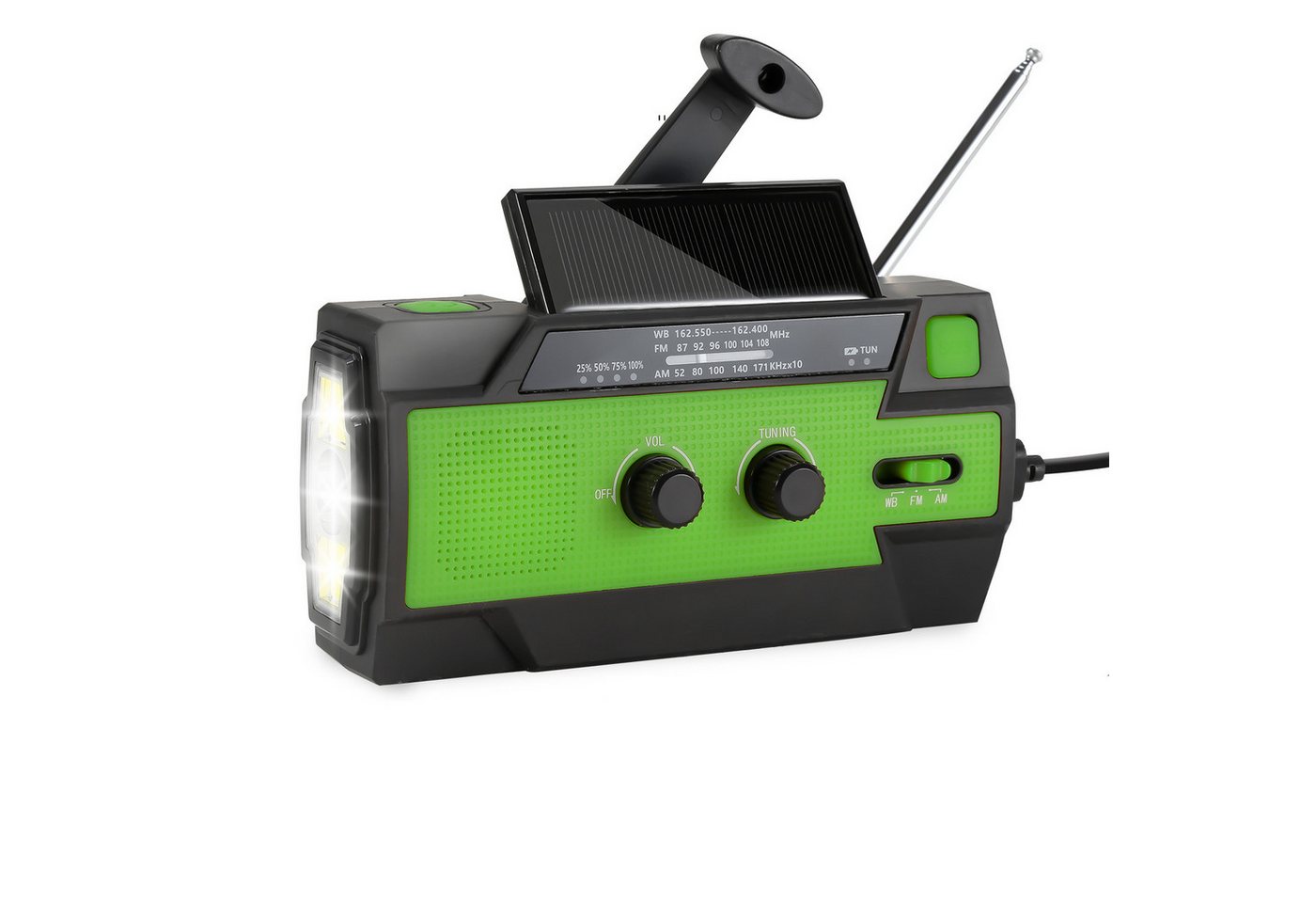 Clanmacy Solar Radio AM/FM Kurbelradio Tragbar USB Wiederaufladbar 4000mAh Radio (IPX3 wasserdichtes, Superhelle 3-Modus-Taschenlampe, Led-Taschenlampe, Sos-alarm, Power Bank, 10,00 W) von Clanmacy