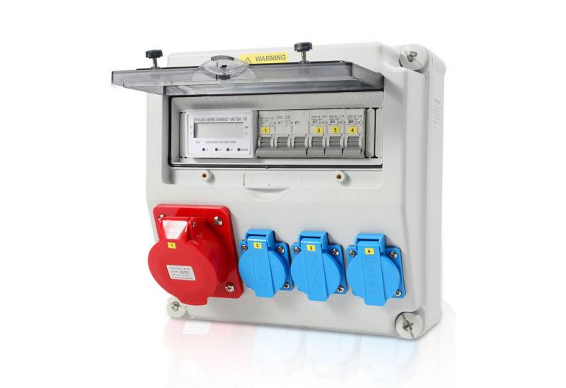 Clanmacy Stromverteiler Wandverteiler 1X32A 3x230V mit Stromzähler 3-Phasen Baustromverteiler von Clanmacy