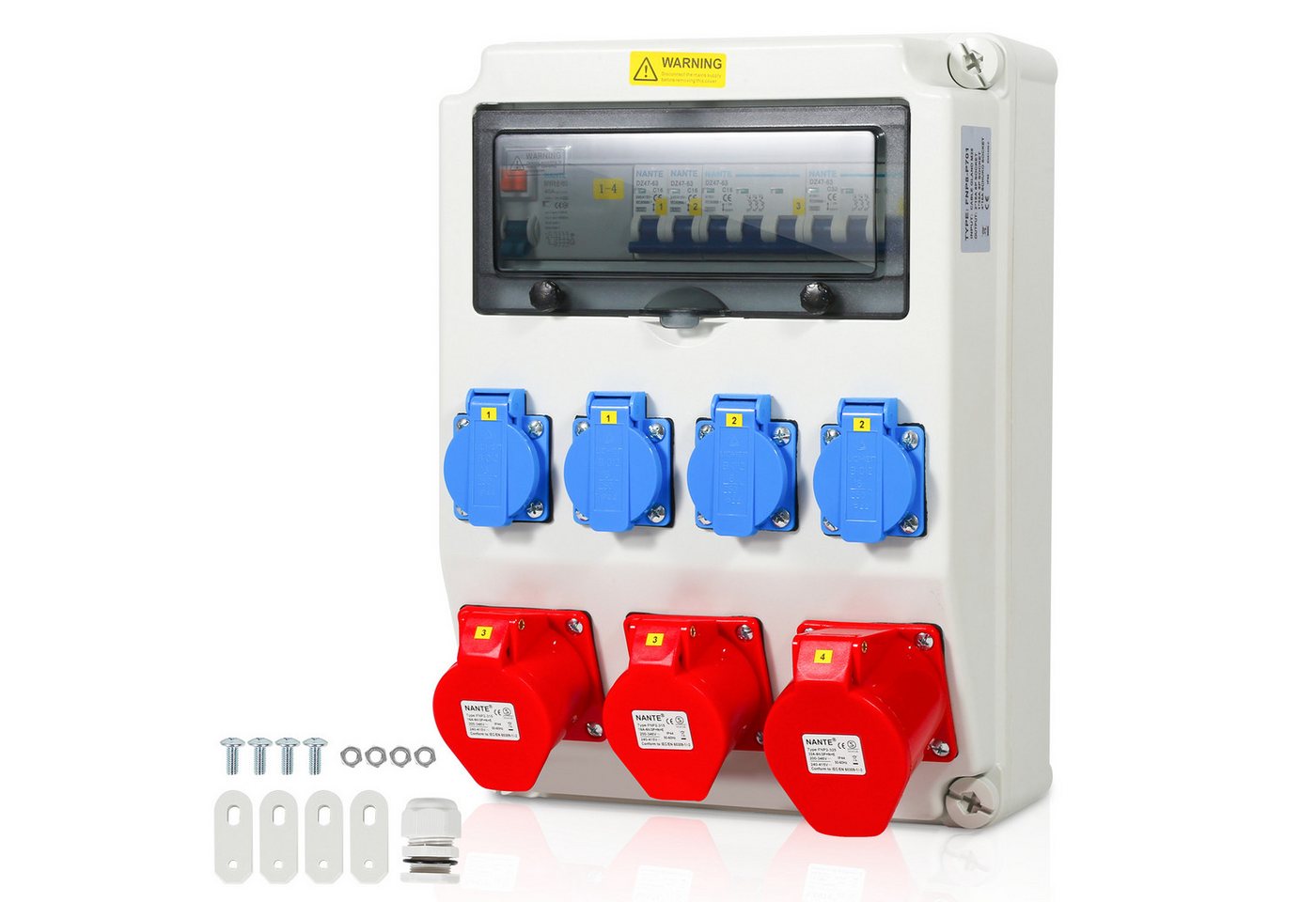 Clanmacy Stromverteiler Wandverteiler CEE Kraftstrom Adapter 1X32A 2X16A 4x230V MIT LS + FI von Clanmacy