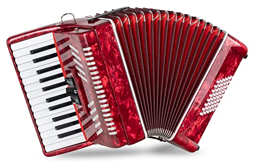 Classic Cantabile 48 Bass Akkordeon "Secondo V" - Tastenakkordeon - 2-chörig - 26 Diskanttasten - mit Riemen & Rucksack-Tasche - Rot von Classic Cantabile