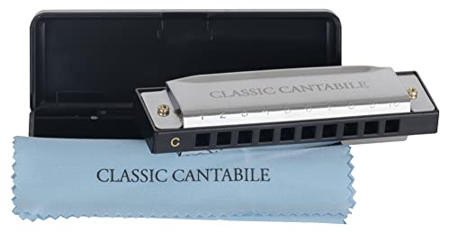 Classic Cantabile AHB-150 ECO Alabama Blues Harmonica C-Dur - Diatonische Mundharmonika m. 10 Messing Stimmzungen - Perfekt für Einsteiger - Verchromtes Edelstahl-Gehäuse - Inkl. Etui & Pflegetuch von Classic Cantabile