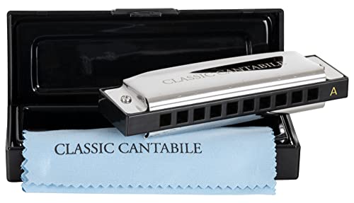 Classic Cantabile AHB-250 Alabama Blues Harmonica A-Dur - Ideal für Einsteiger - Diatonische Anfänger Mundharmonika m. 10 Phosphor-Bronze Stimmzungen - Edelstahlgehäuse - Inkl. Box & Pflegetuch von Classic Cantabile