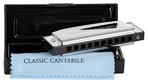 Classic Cantabile AHB-250 Alabama Blues Harmonica C-Dur - Ideal für Einsteiger - Diatonische Anfänger Mundharmonika m. 10 Phosphor-Bronze Stimmzungen - Edelstahlgehäuse - Inkl. Box & Pflegetuch von Classic Cantabile