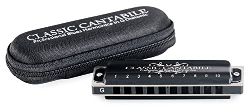 Classic Cantabile AHB-650 PRO Alabama Blues Harmonica G-Dur - Diatonische Mundharmonika m. 10 Phosphor-Bronze Stimmzungen - Angenehm griffiges Messing-Gehäuse (schwarz-matt) - Inkl. Etui & Pflegetuch von Classic Cantabile