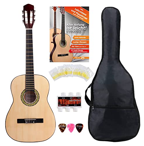 Classic Cantabile Acoustic Series AS-851-L Klassikgitarre 7/8 für Linkshänder Starter-SET (Konzertgitarre, Bag/Tasche, Schule, CD, DVD, Plektren, Saiten, Stimmpfeife) natur von Classic Cantabile