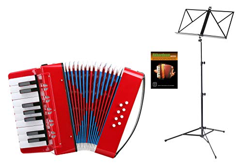 Classic Cantabile Bambino Kinder-Akkordeon Set (8-Bass Kinder-Akkordeon mti 17 Tönen, Tasche & Schultergurt inkl. Notenständer & Schule) Rot von Classic Cantabile