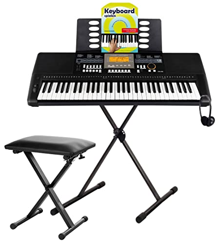 Classic Cantabile CPK-403 Keyboard Deluxe Set - 61 Tasten mit Anschlagdynamik - 618 Klänge und 200 Begleitrhythmen -inkl. Ständer, Bank, Tasche, Kopfhörer und Keyboardschule - schwarz von Classic Cantabile