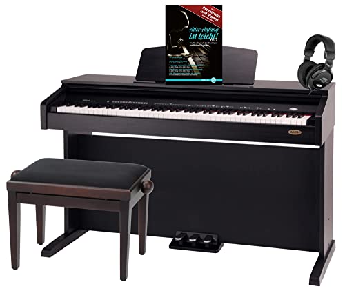 Classic Cantabile DP-210 RH E-Piano SET inkl. Bank, Kopfhörer, Schule (Digitalpiano 88 Tasten Hammermechanik, Kopfhöreranschlüsse, USB, Metronom, 3 Pedale, Piano für Anfänger, inkl. Noten) Rosenholz von Classic Cantabile