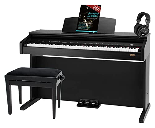 Classic Cantabile DP-210 SM E-Piano SET inkl. Bank, Kopfhörer, Schule (Digitalpiano 88 Tasten Hammermechanik, Kopfhöreranschlüsse, USB, Metronom, 3 Pedale, Piano für Anfänger, inkl. Noten) schwarz von Classic Cantabile