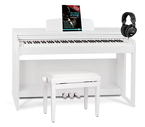 Classic Cantabile DP-230 WM E-Piano - Digitalpiano mit Hammermechanik - 88 Tasten - 2 Anschlüsse für Kopfhörer, USB, Audio und MIDI - Set inkl. Pianobank, Kopfhörer, Klavierschule - Weiß matt von Classic Cantabile