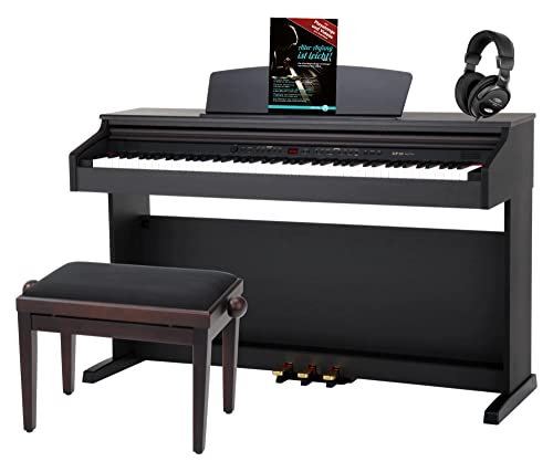 Classic Cantabile DP-50 RH E-Piano SET (Digitalpiano mit Hammermechanik, 88 Tasten, 2 Anschlüsse für Kopfhörer, USB, LED, 3 Pedale, Piano für Anfänger, Pianobank, Kopfhörer, Klavierschule) Rosenholz von Classic Cantabile