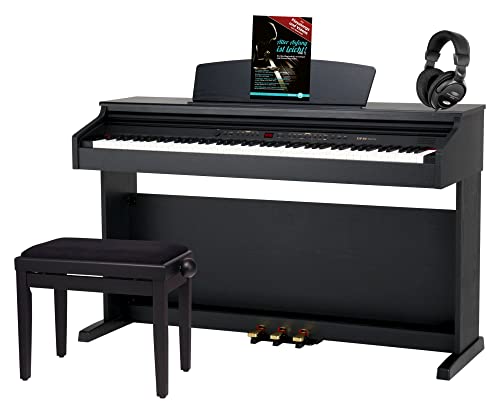 Classic Cantabile DP-50 SM E-Piano SET (Digitalpiano mit Hammermechanik, 88 Tasten, 2 Anschlüsse für Kopfhörer, USB, LED, 3 Pedale, Piano für Anfänger, Pianobank, Kopfhörer, Klavierschule) schwarz von Classic Cantabile