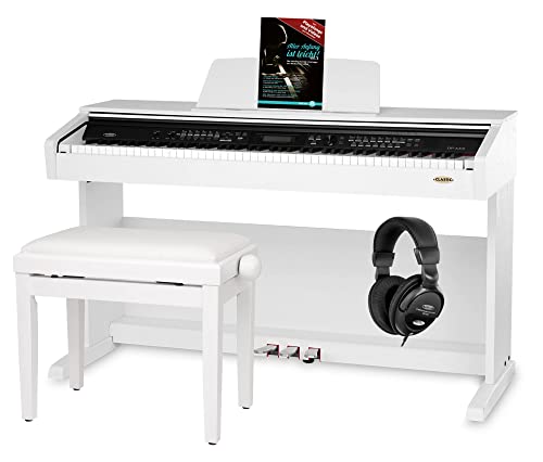 Classic Cantabile DP-A 310 WM E-Piano SET (Digitalpiano 88 Tasten Hammermechanik, Kopfhöreranschluss, USB, Begleitautomatik, 3 Pedale, Piano für Anfänger + Pianobank + Kopfhörer + Schule) weiß von Classic Cantabile