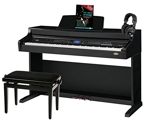 Classic Cantabile DP-A 410 SH E-Piano Set inkl. Bank, Kopfhörer und Schule (Digitalpiano 88 Tasten Hammermechanik, Kopfhöreranschluss, USB, Begleitautomatik, Pedale, inkl. Noten, Hocker) schwarz glanz von Classic Cantabile