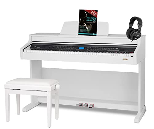 Classic Cantabile DP-A 410 WM E-Piano Set inkl. Bank, Kopfhörer und Schule (Digitalpiano 88 Tasten Hammermechanik, Kopfhöreranschluss, USB, Begleitautomatik, 3 Pedale, inkl. Noten und Hocker) weiß von Classic Cantabile