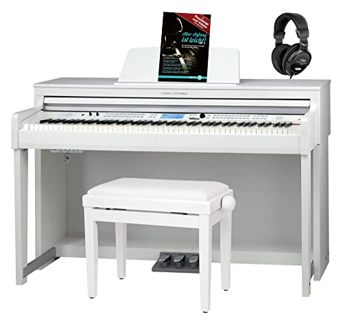 Classic Cantabile DP-A 610 E-Piano Set (88 Tasten Hammer-Mechanik, 1200 Voices und 38 DSP Effekte, Bluetooth-Streaming, Begleitfunktionen, 270 Styles, inkl. Bank, Kopfhörer und Schule) Weiß matt von Classic Cantabile