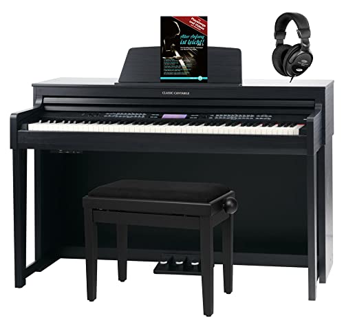 Classic Cantabile DP-A 610 E-Piano Set (88 Tasten Hammer-Mechanik, 1200 Voices und 38 DSP Effekte, Bluetooth-Streaming, Begleitfunktionen mit 270 Styles, inkl. Bank, Kopfhörer & Schule) Schwarz matt von Classic Cantabile