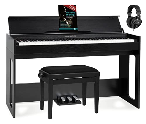 Classic Cantabile DP-S1 SM E-Piano Set - 88 gewichtete Tasten mit Hammermechanik und Anschlagdynamik - 10 Klänge - Slimline-Design - Spar-Set inkl. Klavierbank, Kopfhörer & Schule - Schwarz matt von Classic Cantabile