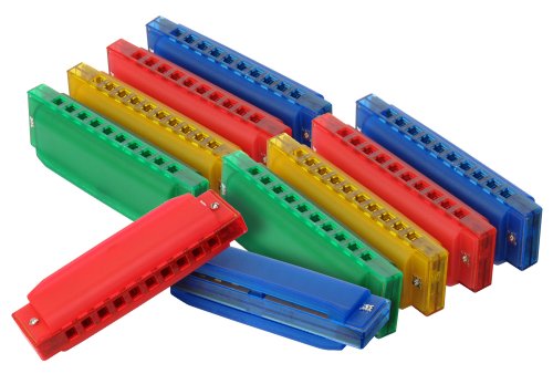 Classic Cantabile Mundharmonika 10er SET in C-Dur Tonart, Kunststoff, 4 frische Farben, 20 Stimmzungen von Classic Cantabile