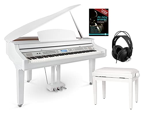 Classic Cantabile GP-A 810 Digitalflügel Set (88 Tasten mit Hammermechanik, 3-fach Sensorik, 1200 Voices, Bluetooth, inkl. Bank, Kopfhörer Schule) weiß Hochglanz von Classic Cantabile