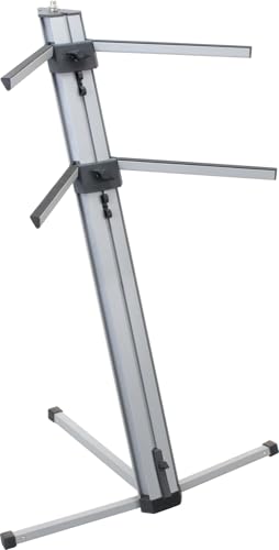 Classic Cantabile KS-100 Doppel-Keyboardständer - Keyboardständer 2-fach Höhenverstellbar - Keyboardstativ mit 25 kg Tragkraft pro Ebene - Anschluss für Mikrofonarm - Silber von Classic Cantabile