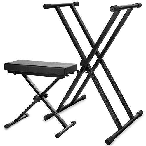 Classic Cantabile Keyboardständer doppelstrebig und Keyboardbank Deluxe Set - 5-fach höhenverstellbar Keyboardstativ - Bequeme Sitzbank für E-Piano, Keyboard und Stagepiano - Schwarz Classic Cantabile Keyboardständer doppelstrebig und Keyboardbank Deluxe Set - 5-fach höhenverstellbar Keyboardstativ - Bequeme Sitzbank für E-Piano, Keyboard und Stagepiano - Schwarz von Classic Cantabile
